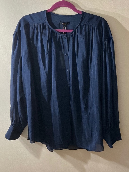 Quince Tops - NWT Quince Sheer Cotton Silk Voile Navy Blouse XL